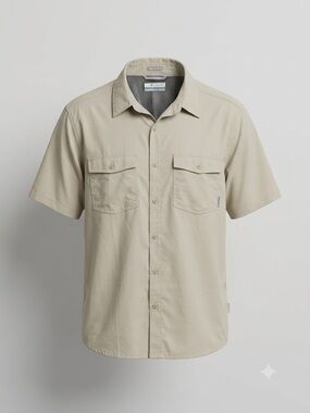 Columbia Men’s XL Regular Fit Short Sleeve Button Utility  Hiking Shirt Beige